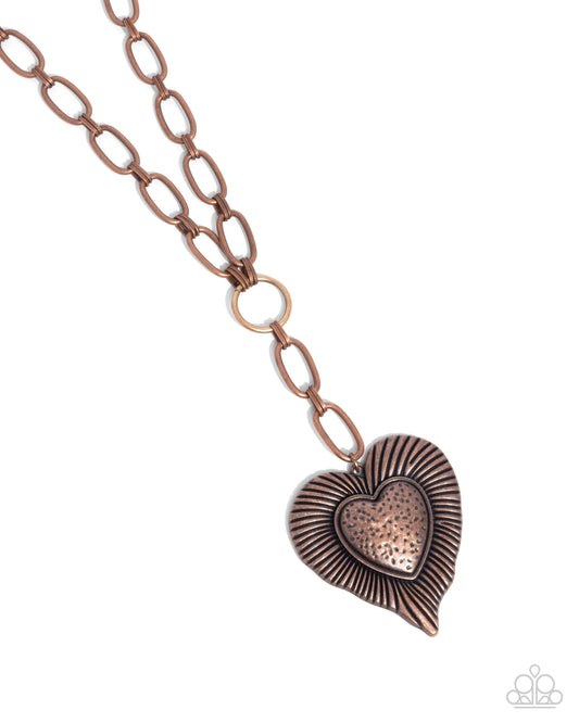 High Fidelity - Copper Paperclip Chain & Heart Pendant Necklace Paparazzi N2804