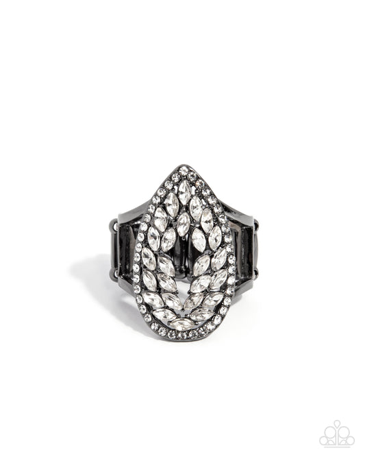 Lasting Luminescence - Black Gunmetal White Rhinestone Ring Paparazzi R1002