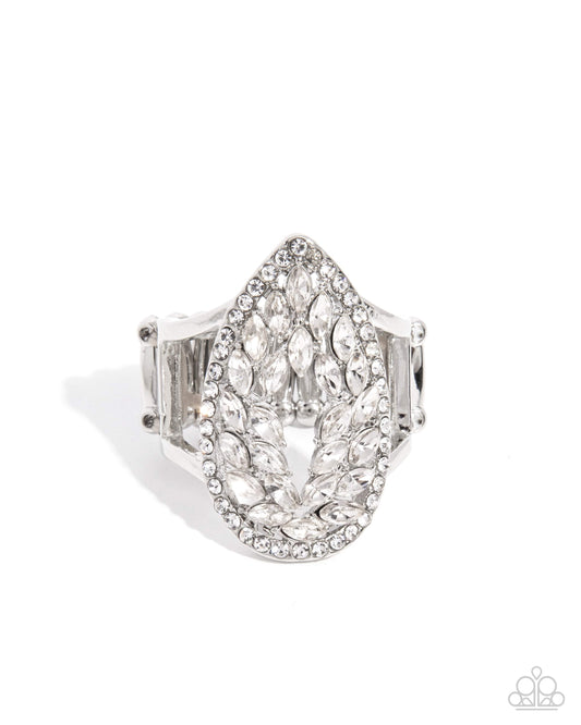 Lasting Luminescence - White Rhinestone & Gem Silver Teardrop Ring Paparazzi R0787