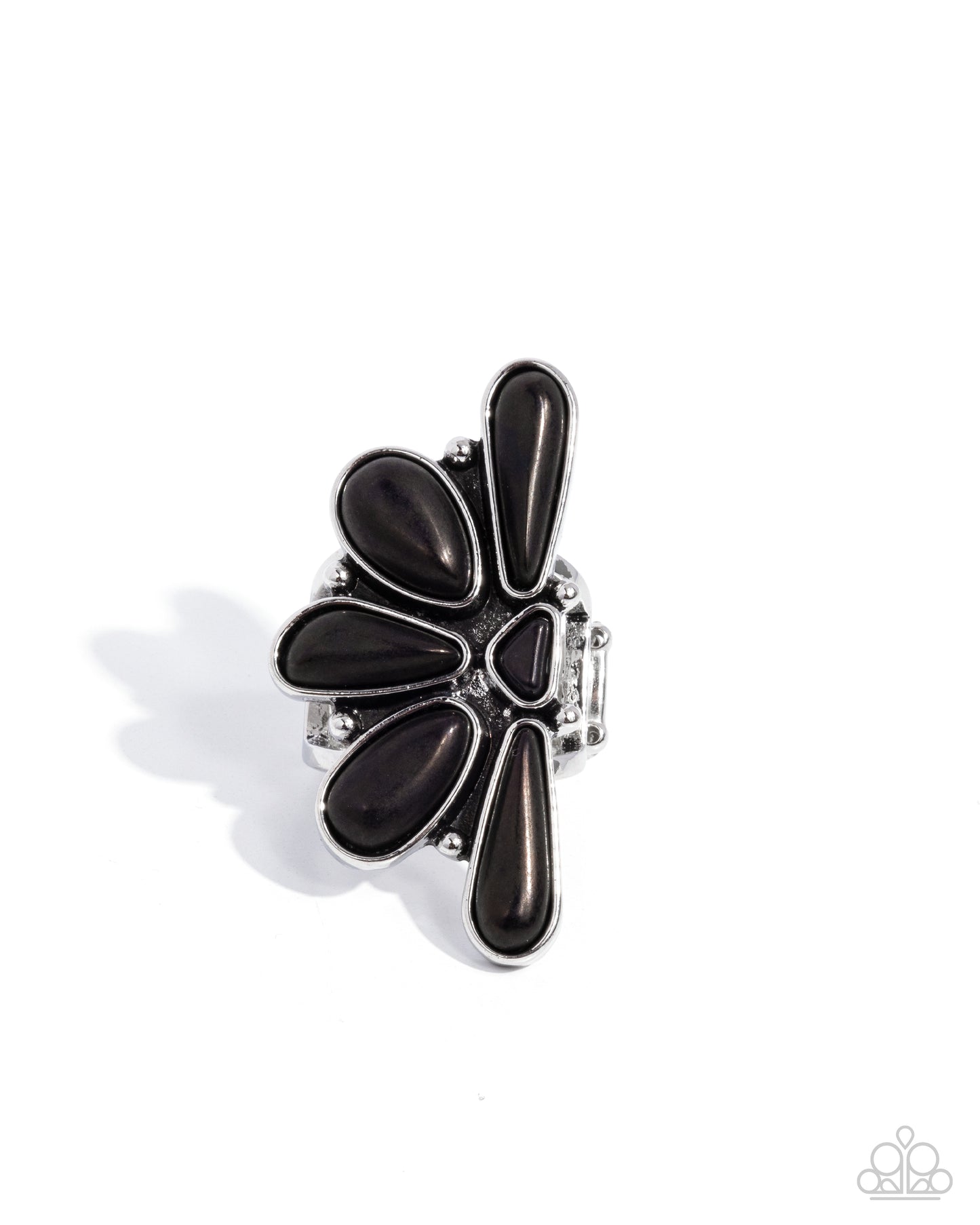 Stony Spectacle - Black Stone Flower Santa Fe Style Ring Paparazzi R0864