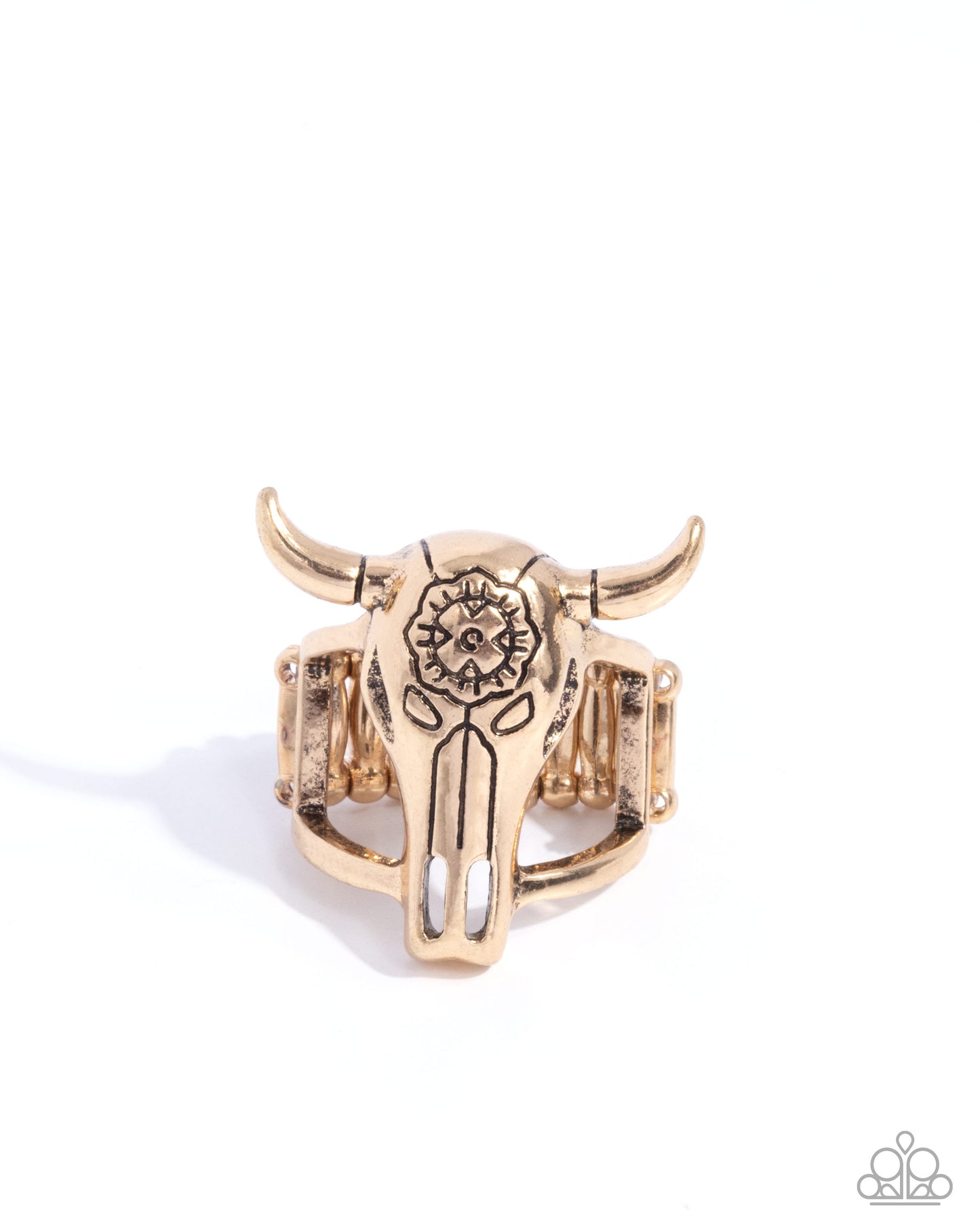 Whimsical Wildlife - Gold Cow Skull Ring Santa Fe Style Paparazzi R0852