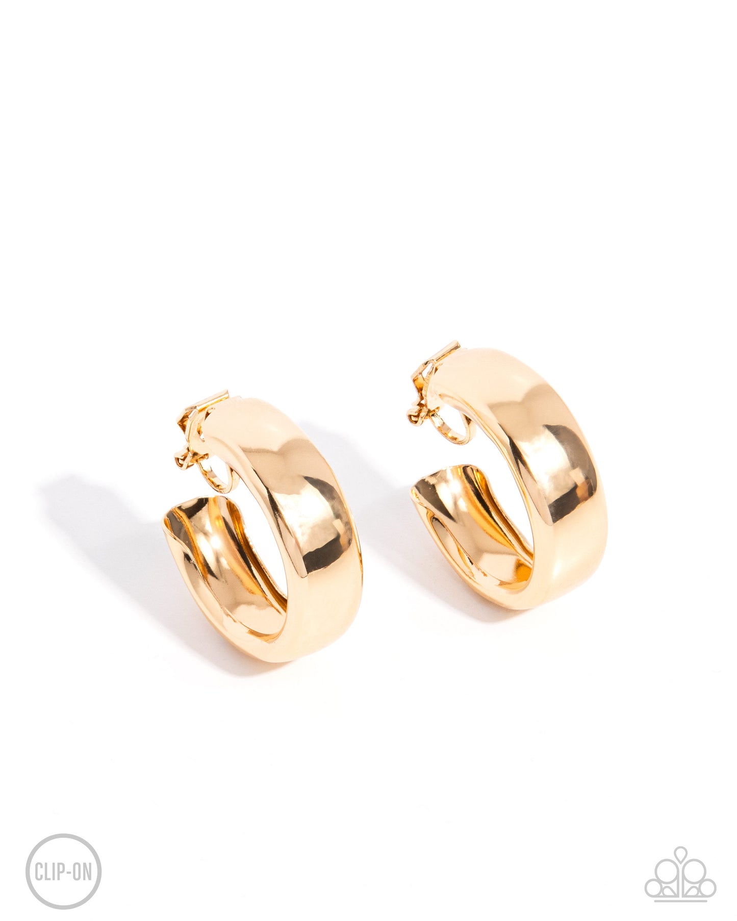 Round Reputation - Gold Thick 1 Inch Clip On Hoop Earring Paparazzi E2369