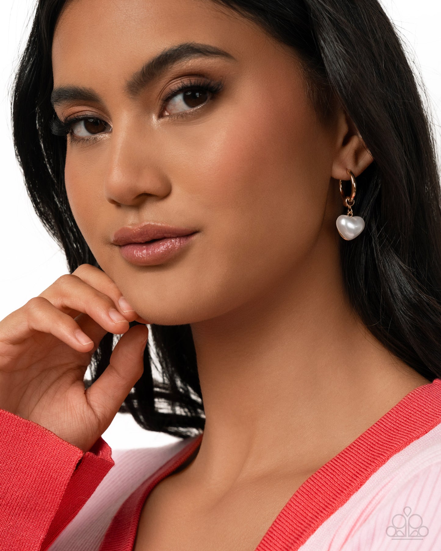 Carriage Chic - Gold Hoop & White Heart 3/4 Inch Hoop Earring Paparazzi E2453