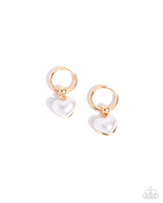 Carriage Chic - Gold Hoop & White Heart 3/4 Inch Hoop Earring Paparazzi E2453