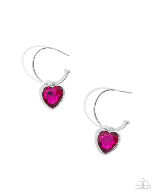 Diamond of the Night - Pink Heart Gem 1 Inch Hoop Earring Paparazzi E2359