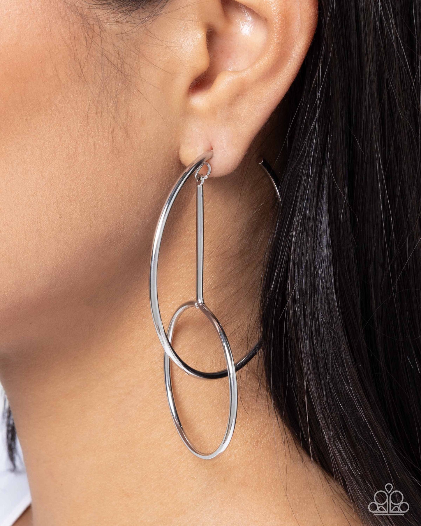 Dreaming of Hoops - Silver Abstract 2 1/4 Inch Hoop Earring Paparazzi E2607