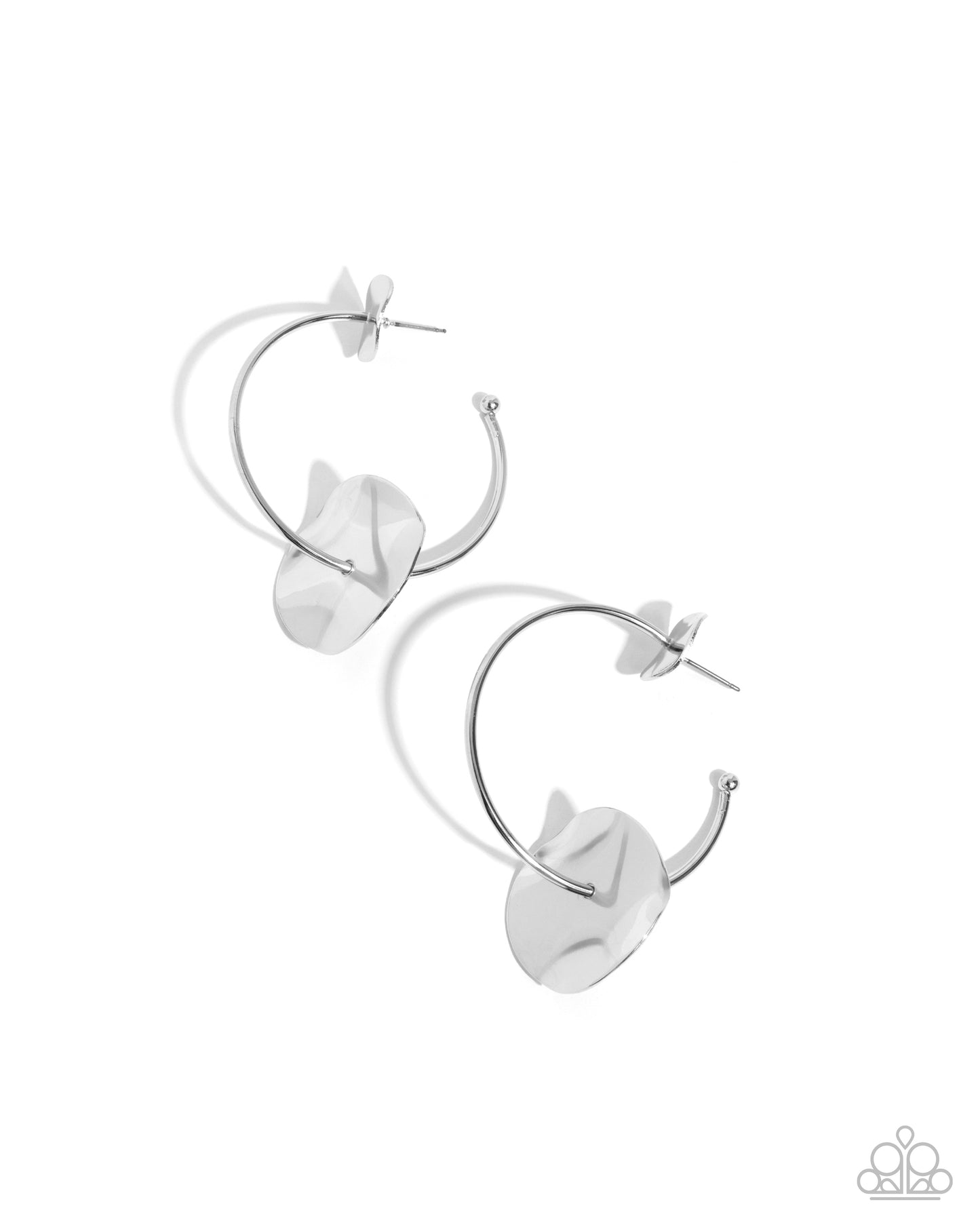 Textured Trouble - Silver Hammered Disc 2-inch Hoop Earring Paparazzi E2393