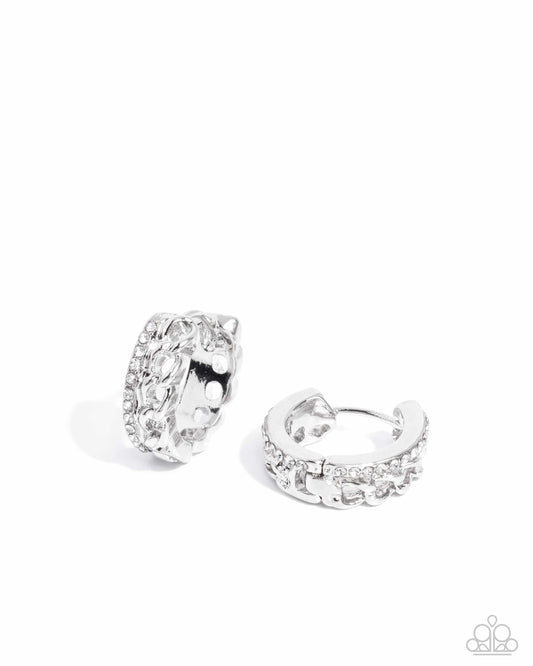 Lethal Layers - White Rhinestone Hinge 3/4 Inch Hoop Earring Paparazzi E2416