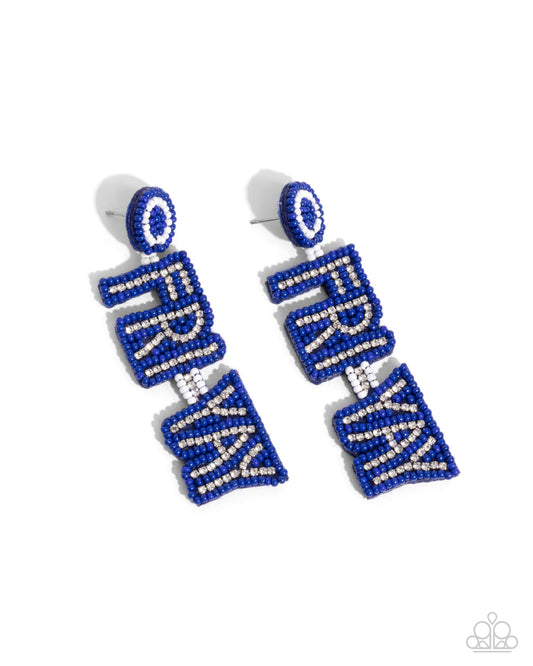 Its Friday! - Blue - Royal Blue & White Seed Bead Inspirational "Fri - Yay" Post Earring Paparazzi E2471