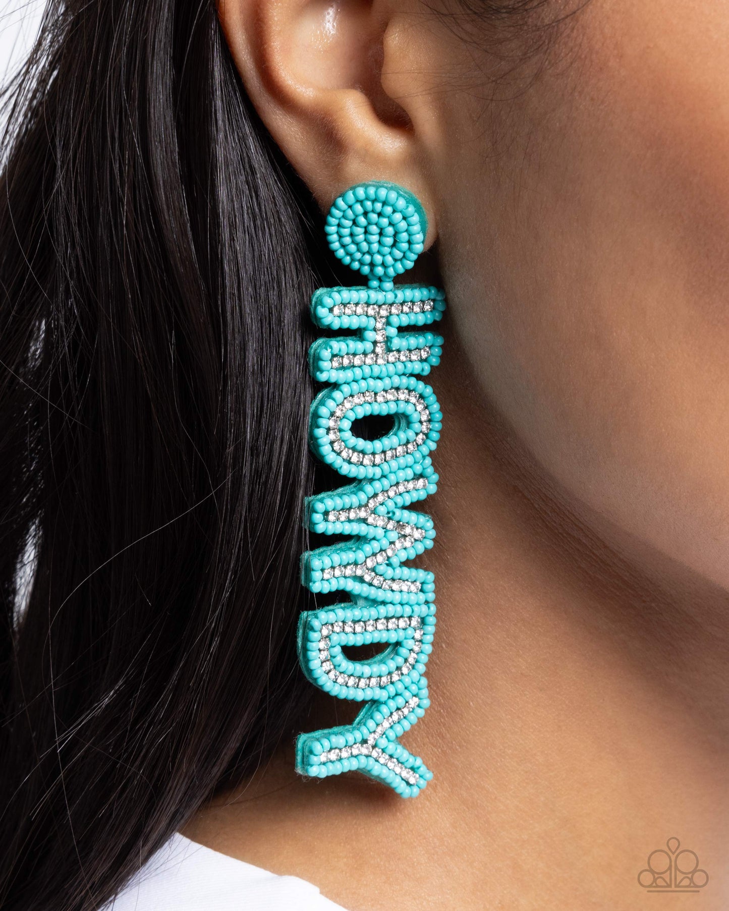 Howdy Headline - Blue Tiffany Seed Beady "Howdy" Santa Fe Style Post Earring Paparazzi E2018