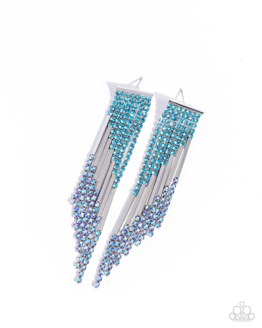Careless Cascade - Blue - Light Sapphire Rhinestone & Silver Bar Post Earring Paparazzi E2555
