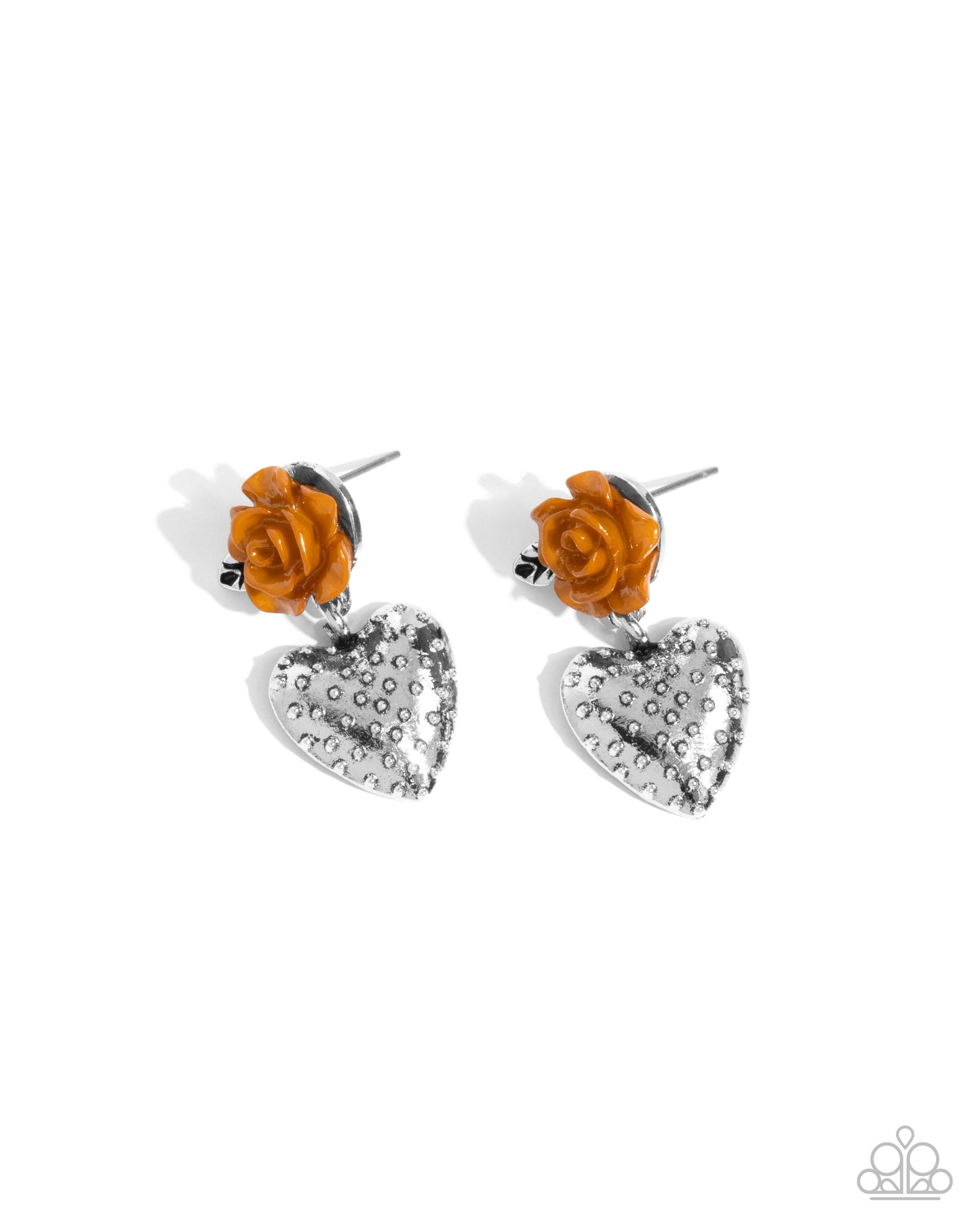 Girly Grade - Brown Buckthorn Rosette & Silver Heart Earring Paparazzi E1998