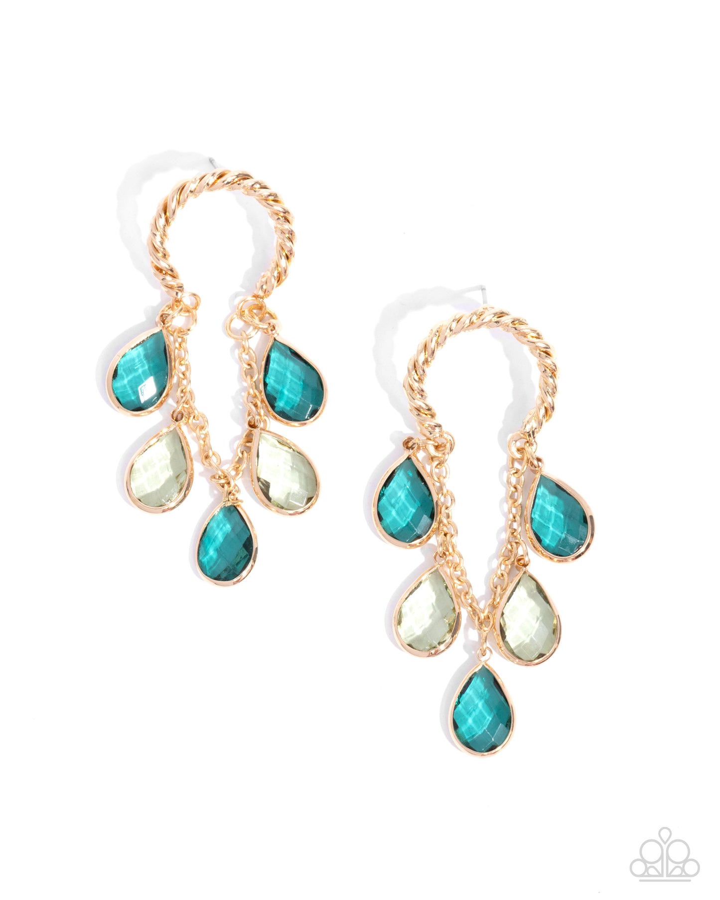 Highest Grade - Green & Light Green Teardrop Gem Earring Paparazzi E2457