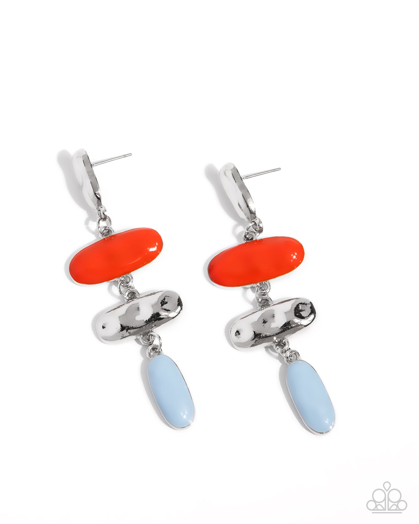 Secretive Shimmer - Orange Red, Silver & Winter Sky Earring Paparazzi E2812