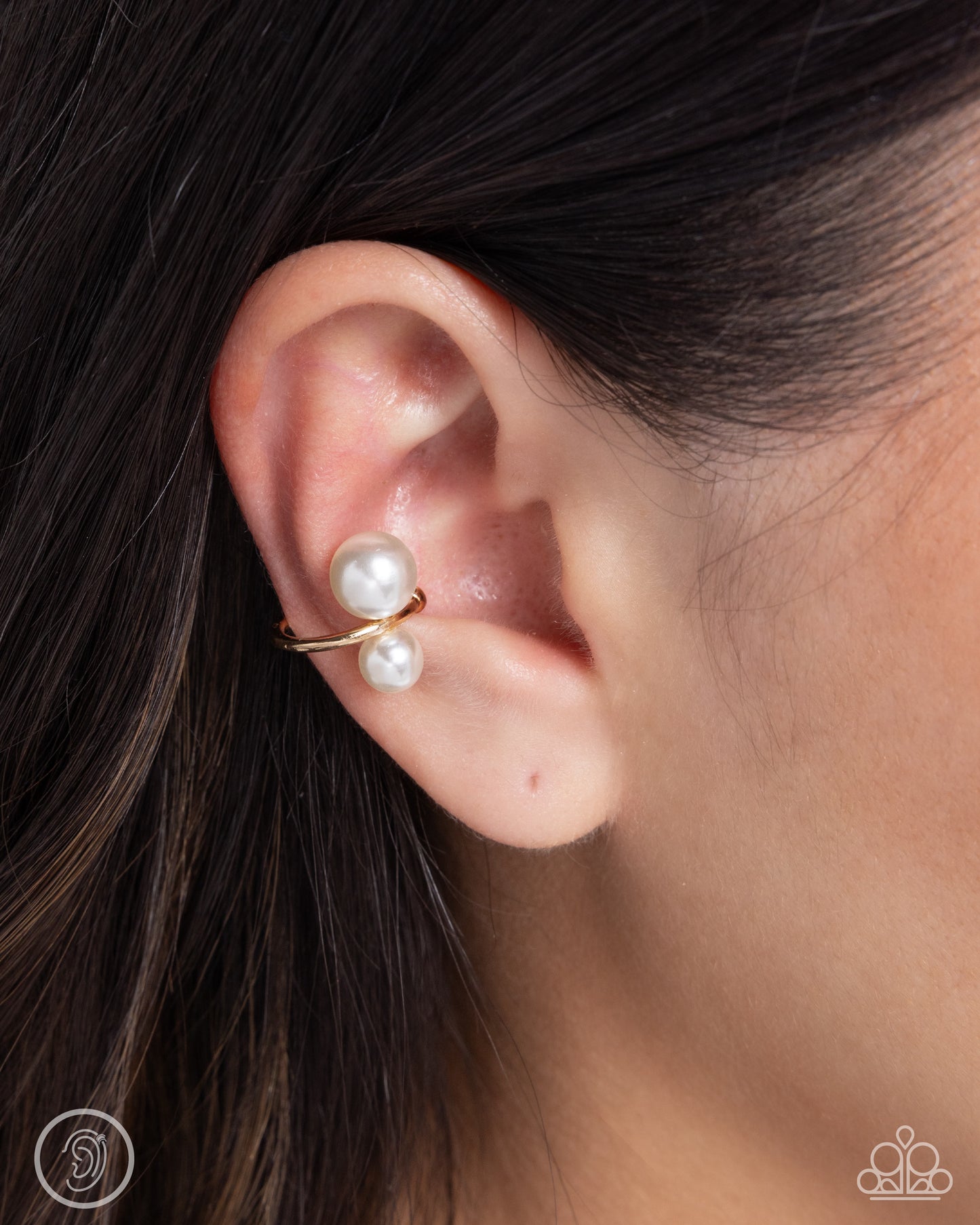 Elegant Emblem - Gold & White Pearl Ear Cuff Earring Paparazzi E2587