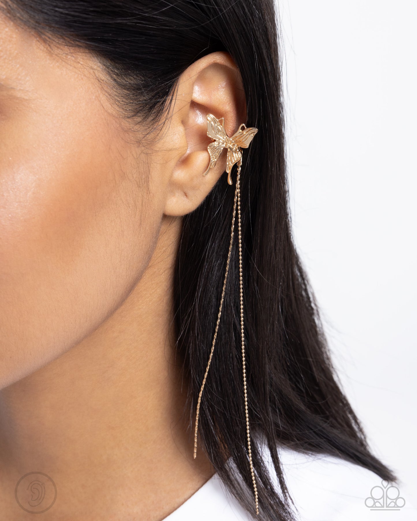 Take Flight - Gold Butterfly & Chain Ear Cuff Earring Paparazzi E2510