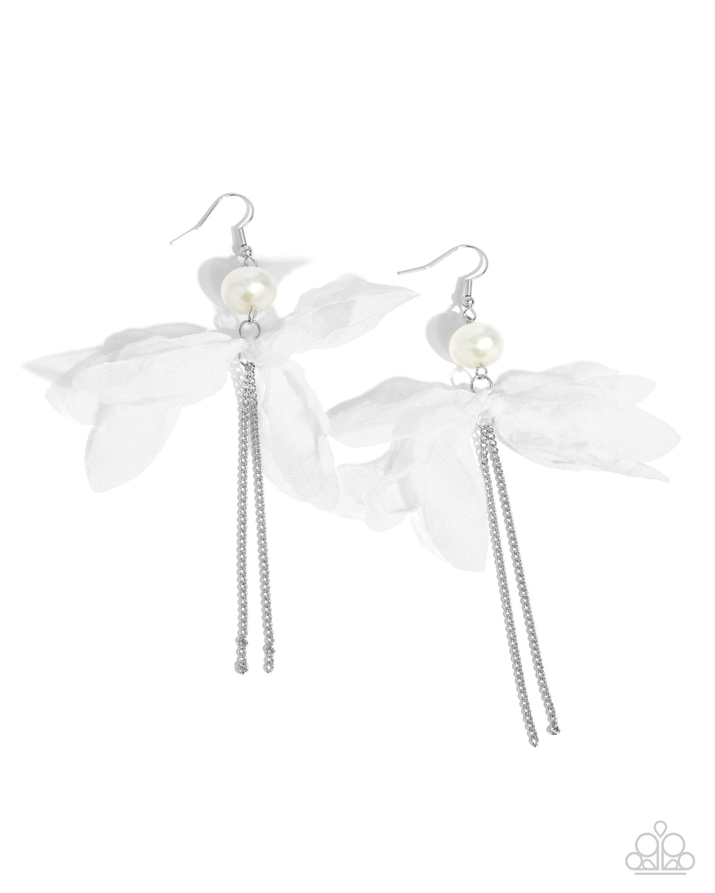 Ballerina Build - White Pearl & Tulle Ballerina Style Earring Paparazzi E2846