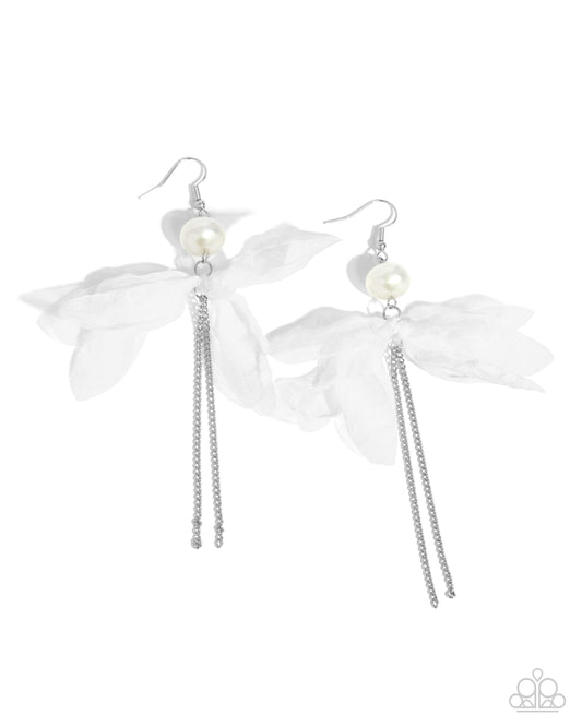 Ballerina Build - White Pearl & Tulle Ballerina Style Earring Paparazzi E2846
