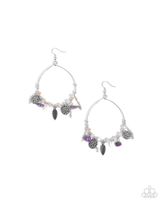 Feathered Fringe - Purple Amethyst Stone Silver Fringe Santa Fe Style Earring Paparazzi E2562