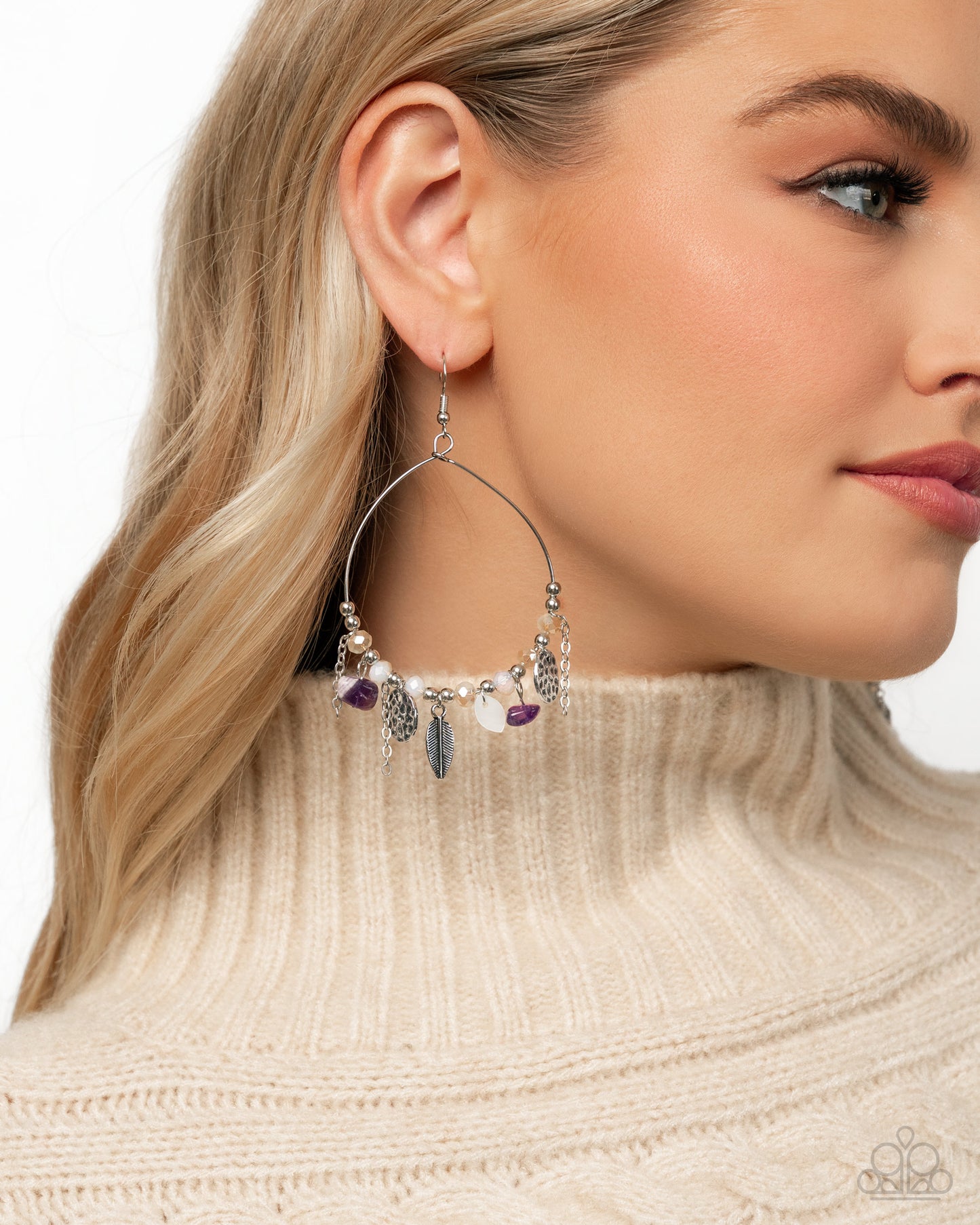 Feathered Fringe - Purple Amethyst Stone Silver Fringe Santa Fe Style Earring Paparazzi E2562