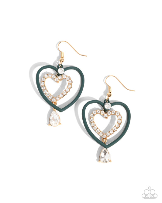 Soft and Sweet - Green Aventurine & Gold Heart Earring Paparazzi E2353