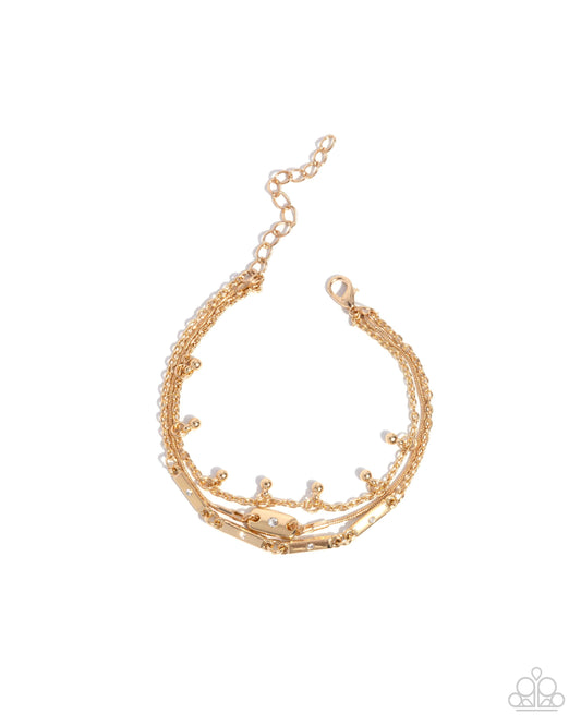 Radiant Recognition - Gold, White Rhinestone, Snake Chain Bracelet Paparazzi B1953