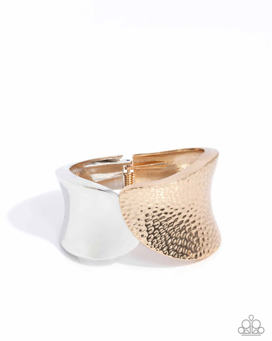 Burnished Balance - Multi Gold & Silver Hammered Hinge Bracelet Paparazzi B1885