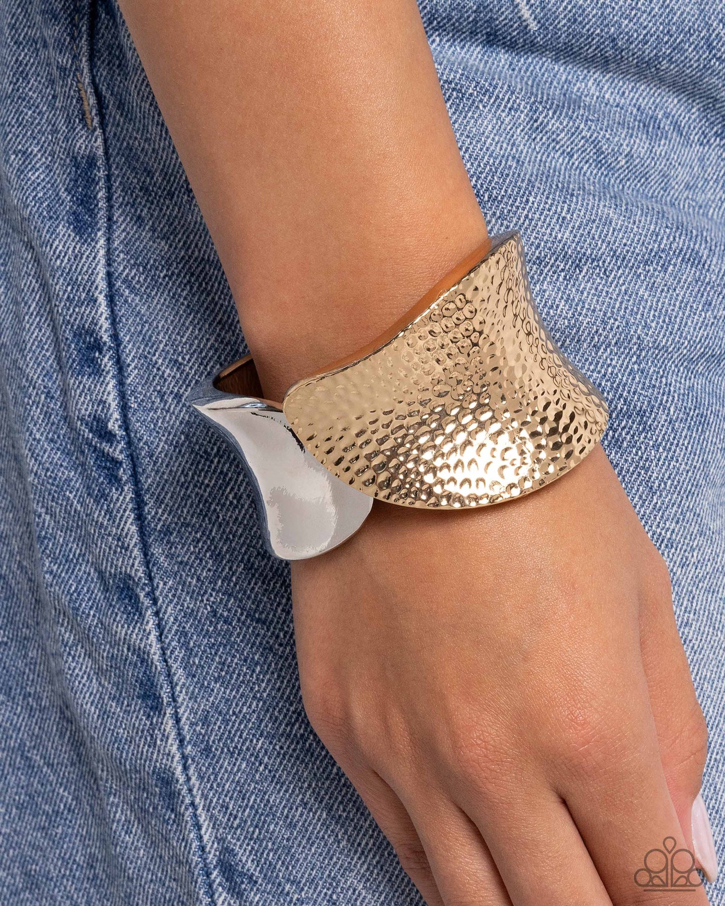 Burnished Balance - Multi Gold & Silver Hammered Hinge Bracelet Paparazzi B1885