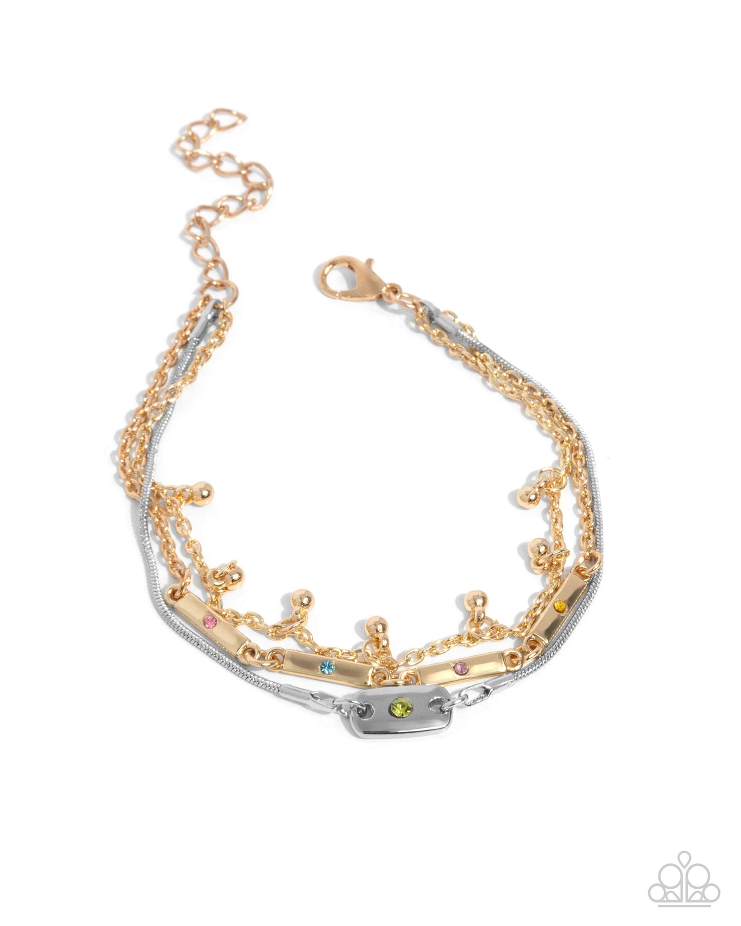 Radiant Recognition - Multi Colored Rhinestones Gold Layered Chain Bracelet Paparazzi B1893