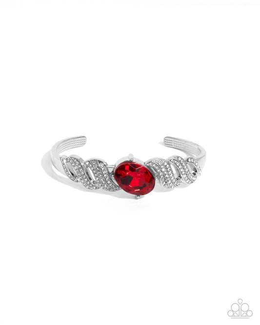 Sentimental Society - Red Gem & White Rhinestone Cuff Bracelet Paparazzi B2065