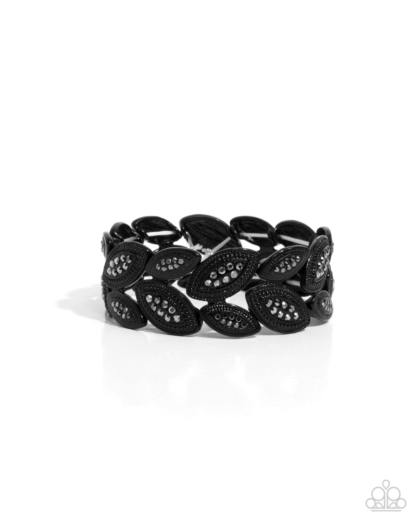 Riding the Clutch - Black Painted & Hematite Rhinestone Stretch Bracelet Paparazzi