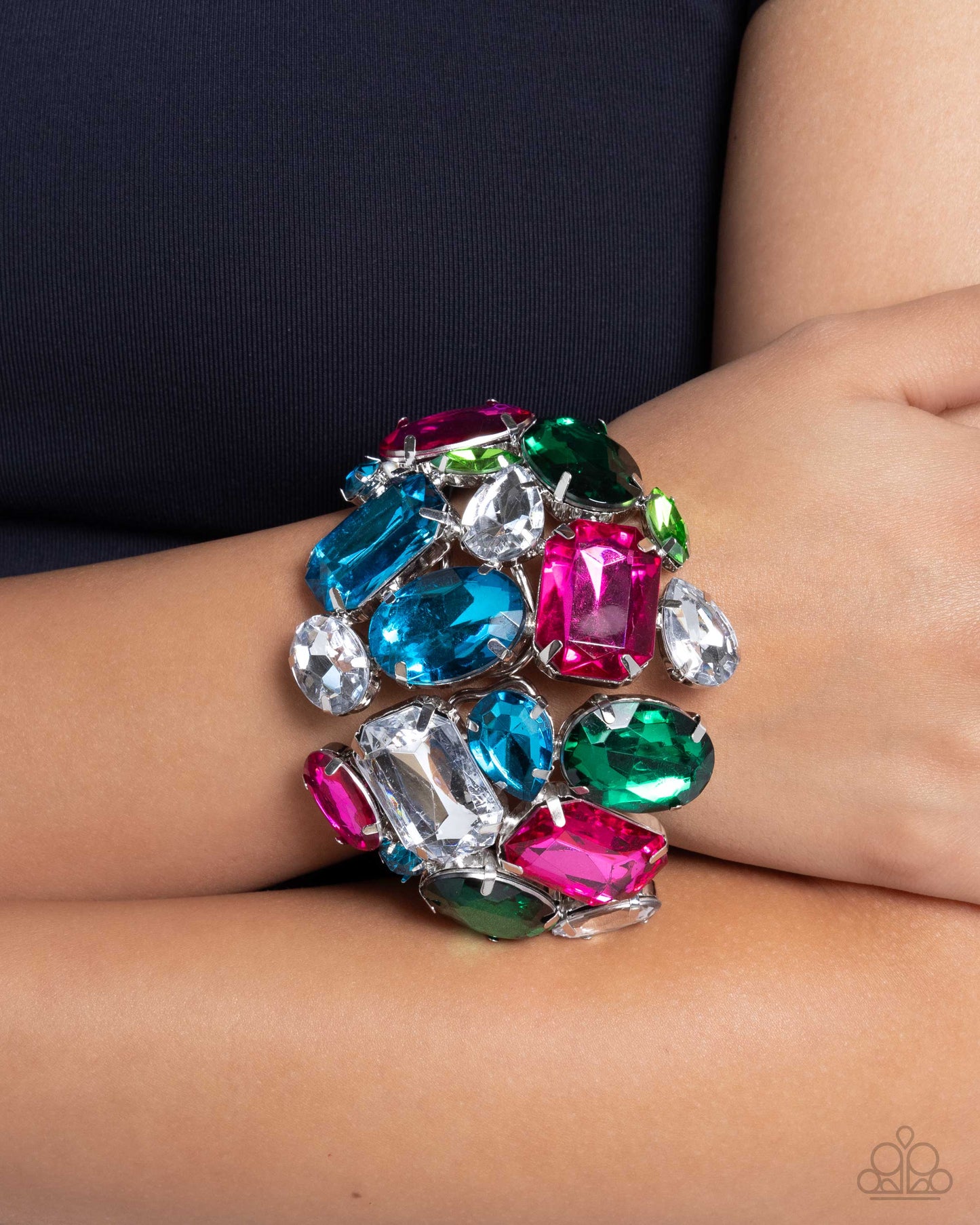 Chic Coronation - Multi Colored Gem Front Hinged Bracelet Paparazzi B1906