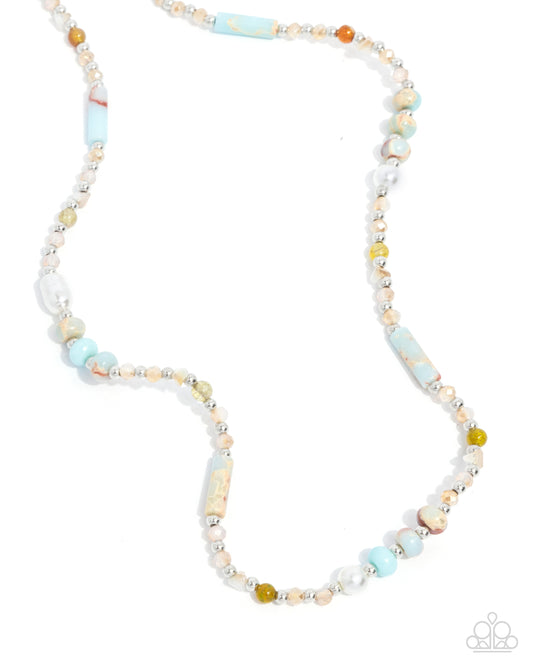 Paparazzi Stony Splendor - Multi White, Silver, Turquoise Stone Bead Necklace