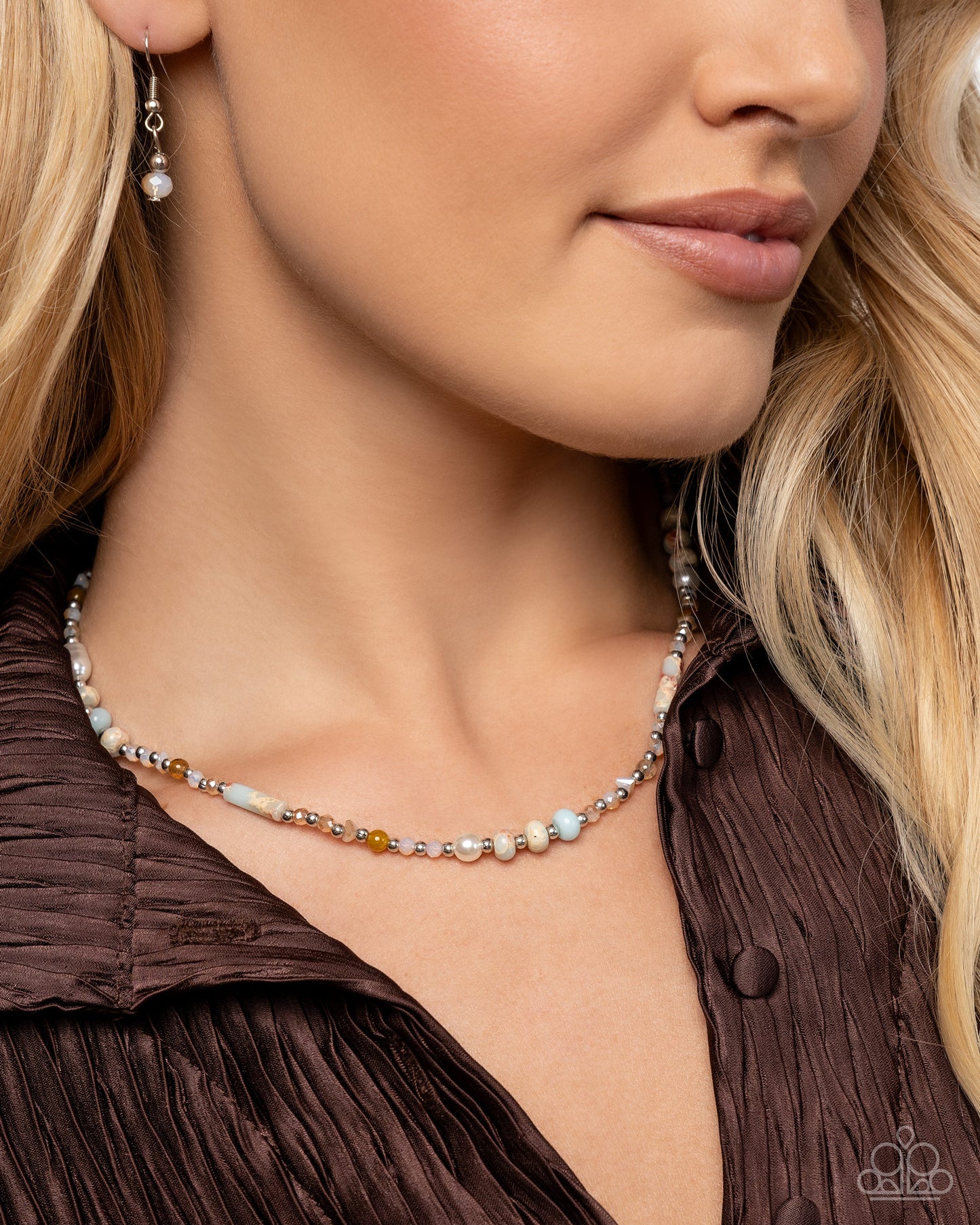Paparazzi Stony Splendor - Multi White, Silver, Turquoise Stone Bead Necklace N3864