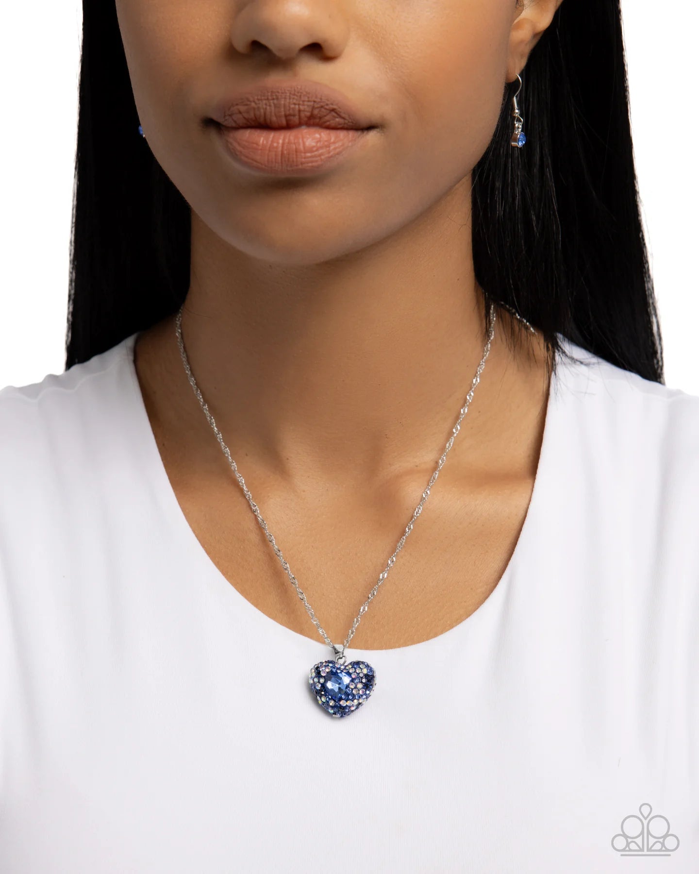 Best Of My Heart Blue, Light Sapphire, Montana Rhinestone Heart Necklace Paparazzi N2744