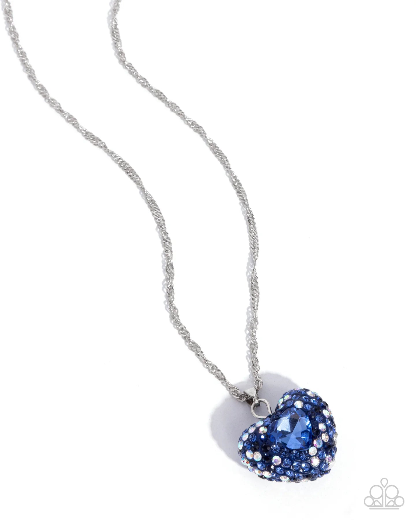 Best Of My Heart Blue, Light Sapphire, Montana Rhinestone Heart Necklace Paparazzi N2744