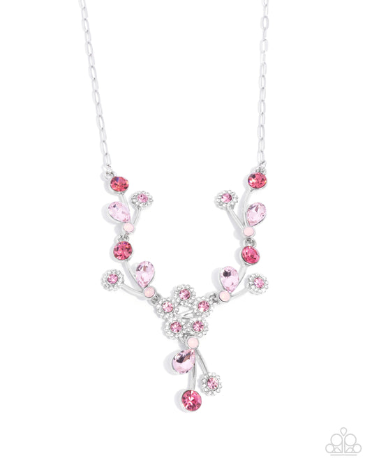 Blossom Queen - Pink & White Rhinestone Necklace Paparazzi N3076