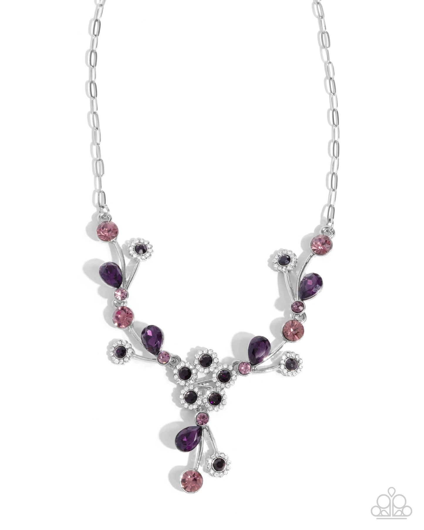 Blossom Queen - Purple, Light Rose, Opalescent Rose, White Rhinestone Flower Necklace Paparazzi N2876