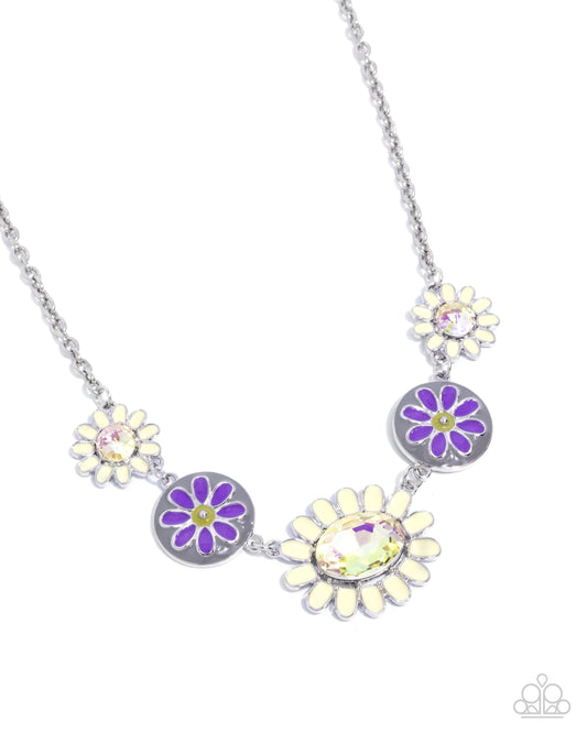 Floral Facade - Yellow Primrose & Purple Flower Necklace Paparazzi N3330