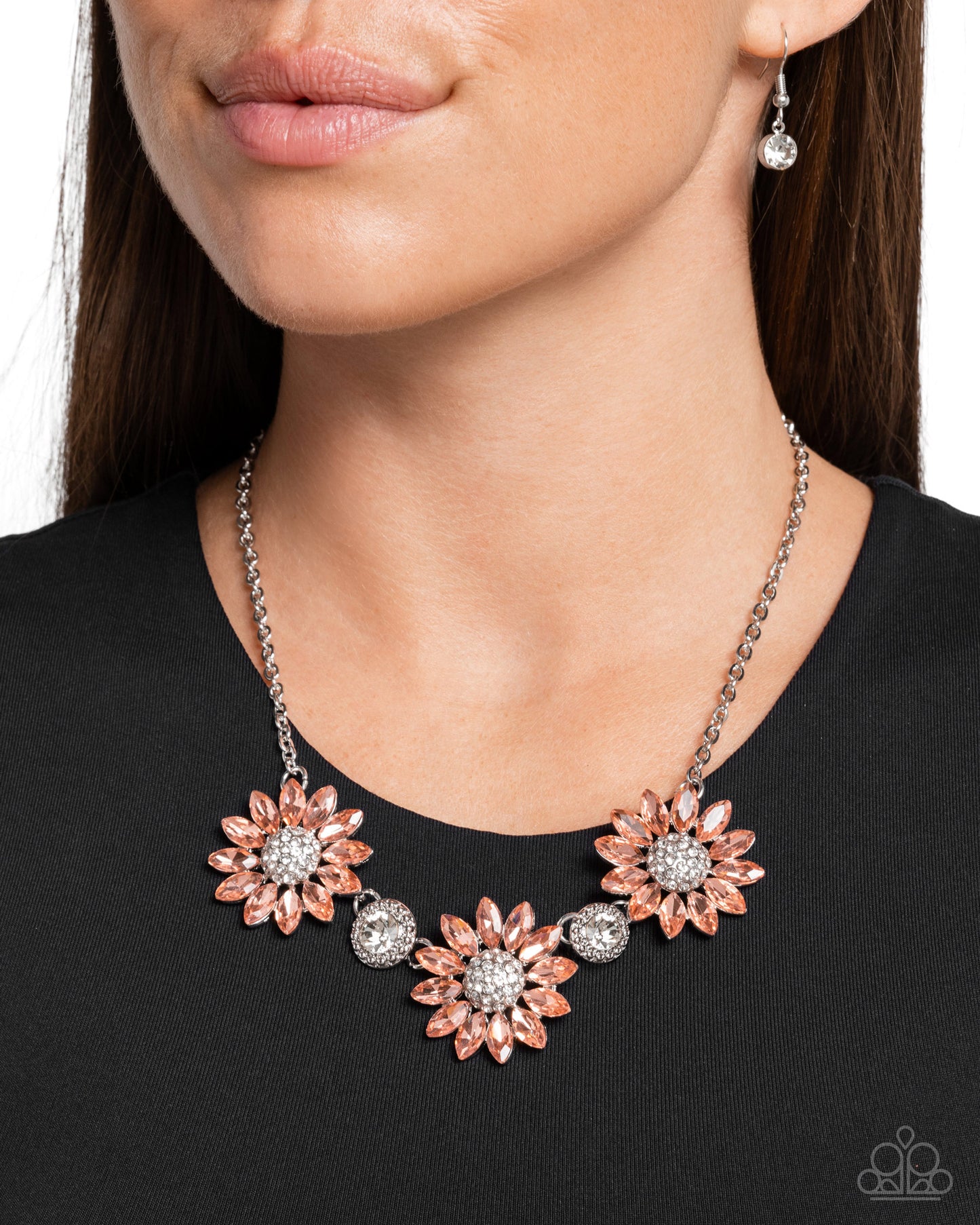 Vulnerable Vacation - Orange Gem & White Rhinestone Flower Necklace Paparazzi N3127