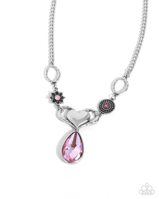 Paparazzi Favorite Fashion - Pink, Rose Opalescent Rhinestone Silver Heart Necklace