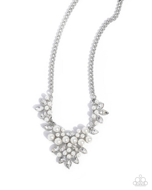 Paparazzi Fresh Facets - White Pearl & Gem Silver Necklace N3658
