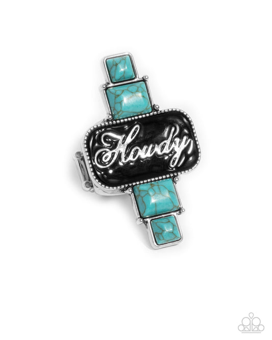 Howdy Holiday - Blue Turquoise Santa Fe Style Inspirational "Howdy" Ring Paparazzi R0889