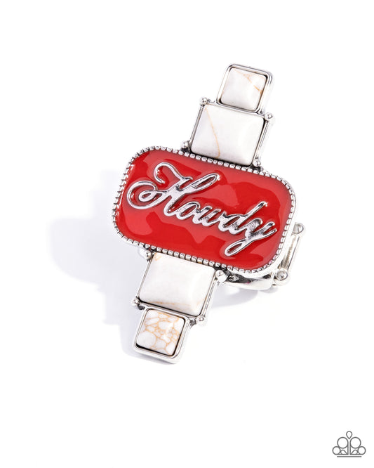 Howdy Holiday - White Marbled Stone Red "Howdy" Santa Fe Style Ring Paparazzi R0928