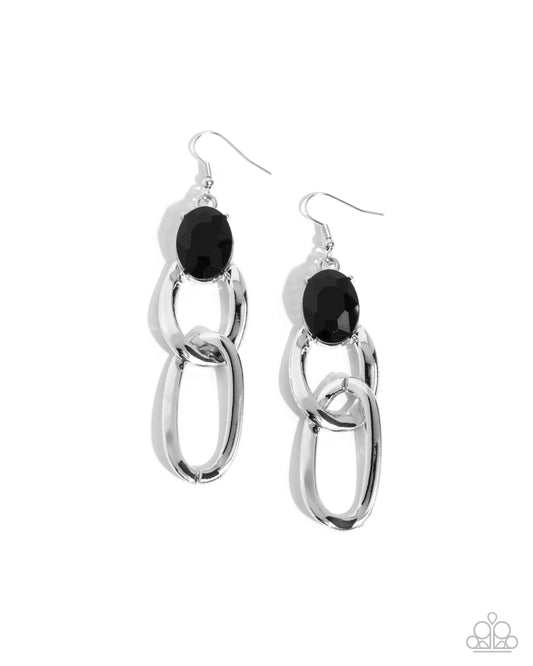 Lavish Loyalty - Black Oval Gem Silver Earring Paparazzi E2434