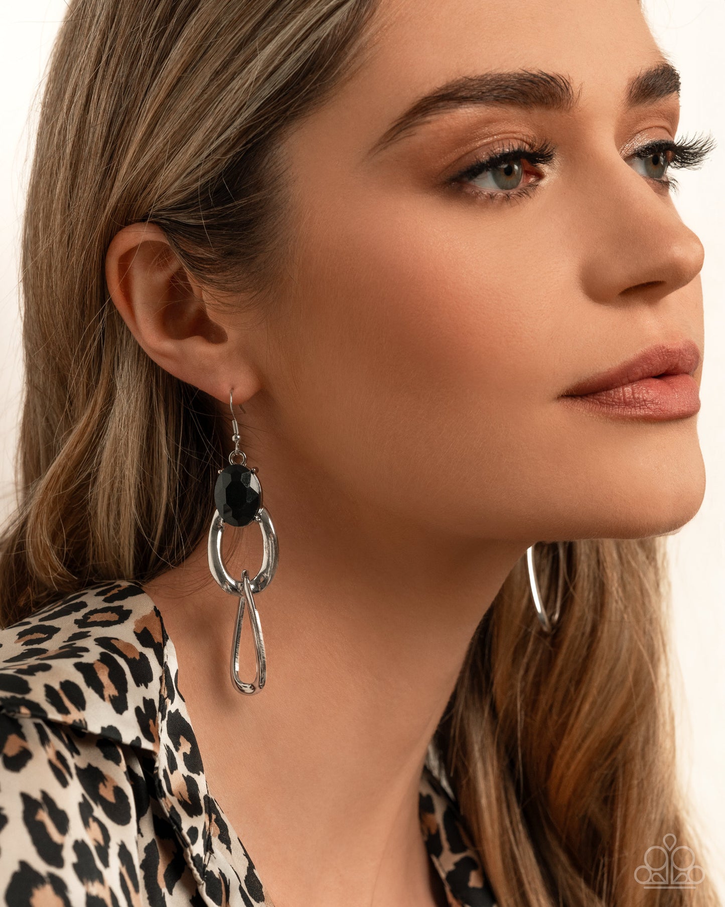 Lavish Loyalty - Black Oval Gem Silver Earring Paparazzi E2434