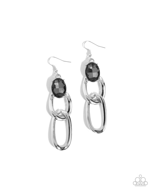 Lavish Loyalty - Silver Smoky Oval Gem Earring Paparazzi E2837