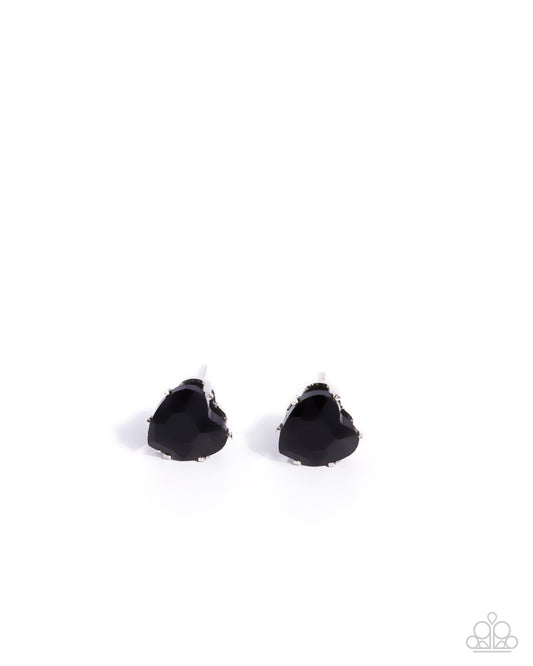Sweetheart Stunner - Black Heart Gem Silver Stud Earring Paparazzi E2809