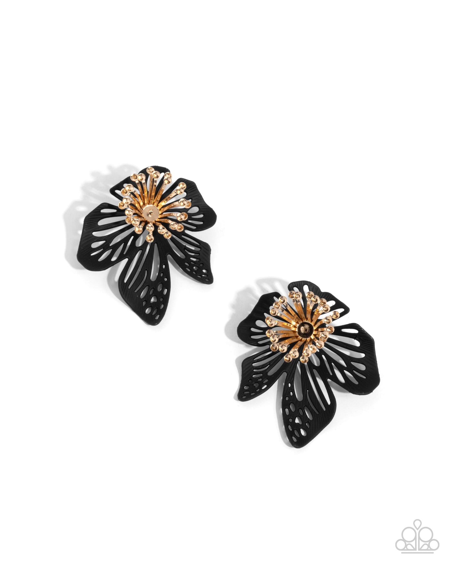 Wonderland Wallflower - Black Floral 3D Sunburst Earring Paparazzi E2333