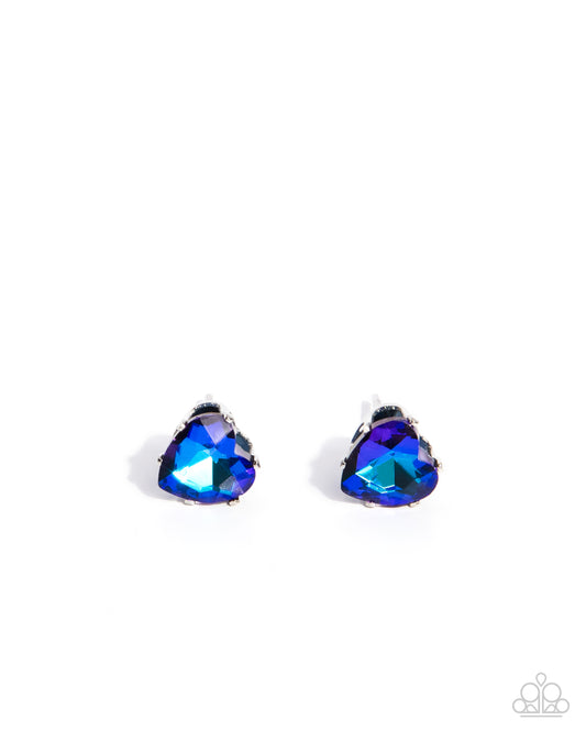 Sweetheart Stunner - Blue UV Shimmer Oversized Heart Post Earring Paparazzi E1767